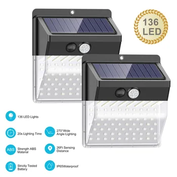 

4Pcs 136/206 LED Outdoor Solar Wall Lamp PIR Motion Sensor Waterproof Light Garden Light Path Emergency Security Light Dropship