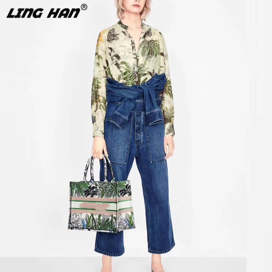 LINGHAN/Дизайнерские топы для женщин с длинным рукавом, повседневные с принтом, осенне-Весенняя Свободная блузка, рубашка, Женская праздничная одежда