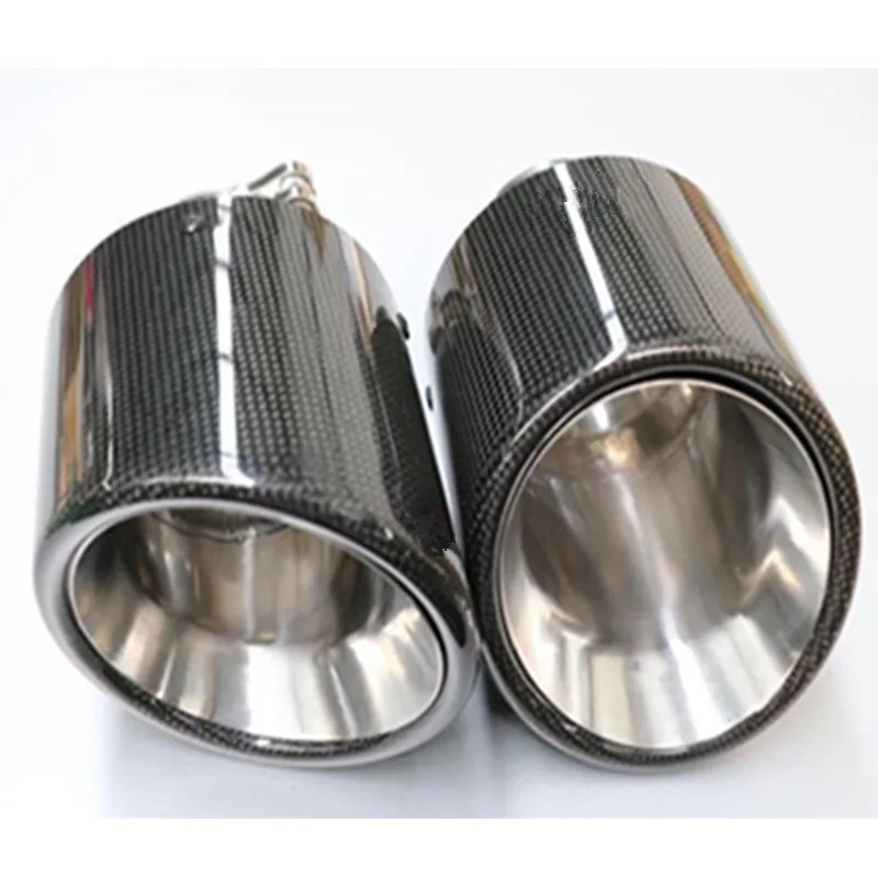 1X 114MM Outlet Glossy Carbon Fiber exhaust tip 304 Stainless Steel Universal Muffler tips exhaust pipe