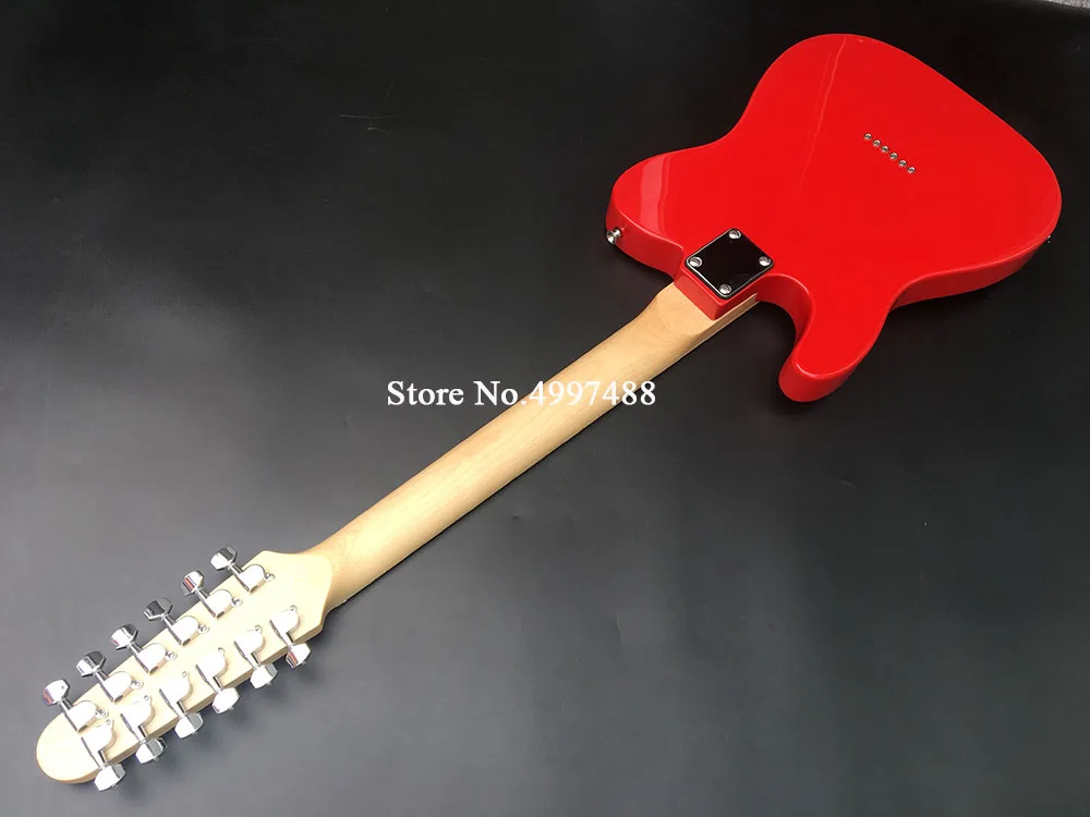 Заводская прямая красная легкая электрогитара, 12 струнная гитара, Кленовая шея, корпус из липы