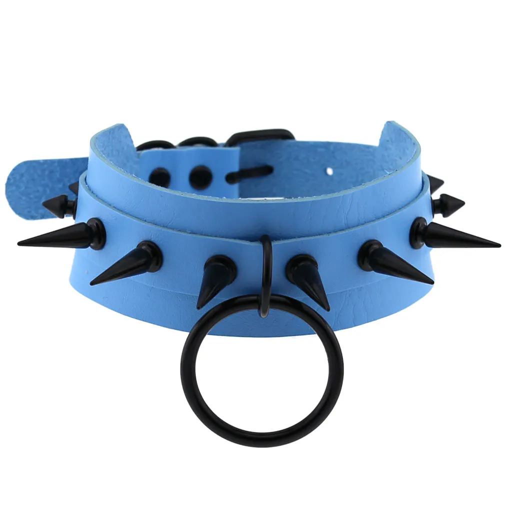 2021 Fashion Punk Blue Leather Choker Necklace Multilayer Heart Round Chocker Sexy Collar E Girl Women Necklace Gothic Jewelry 