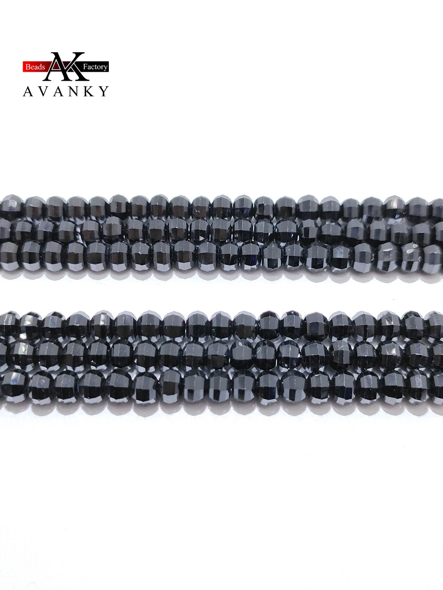Natural Stone Faceted Black Spinel Beads Small Section Loose Spacer for Jewelry Making DIY Necklace Bracelet 15'' 2x4mm 3x5mm