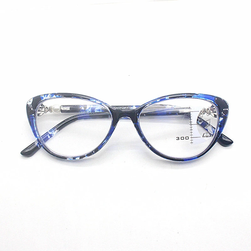 Мультифокальные Прогрессивные очки для чтения женские анти-голубые световые пресбиопические линзы Tr90 рамка винтажные модные очки для глаз кошки - Frame Color: Blue demi