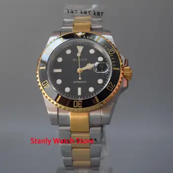 

Sapphire glass Bliger 40mm black dial luminous marks gold plated two-tone stainless band miyota automatic movement men's watch