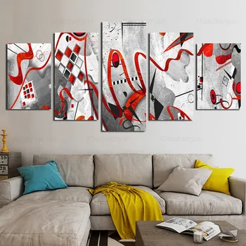 

Abstract Series Red Ribbon Feeling Living Room Canvas Painting Home Decoration Decorative Painting Five-Piece Wall Art Painting