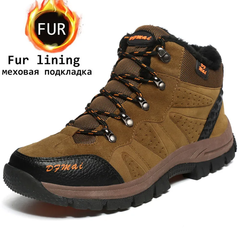 Зимние походные ботинки для мужчин и женщин водонепроницаемые походные сапоги теплые высокие горные альпинистская обувь горный туризм Охота обувь - Цвет: brown with fur