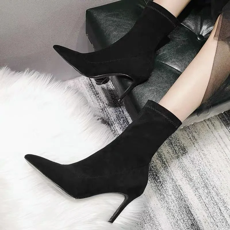 

Sexy Boots Knitting Stretch Boots High Heels for Women Fashion Shoes 2022 Spring Autumn Ankle Boots Booties Female Women Boots