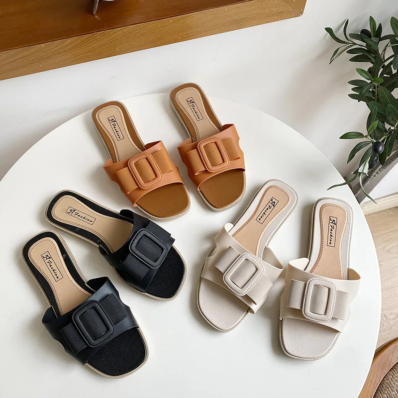 

Women's New Slippers Summer Indoor and Outdoor Wear Non-slip Beach Shoes Thick-heeled Flat-bottom Slippers Fashionable
