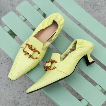 

Low-heeled Shoes Women's 2020 Spring Shoes Kitten Heels Square Head Shoes Retro Small Leather Shoes