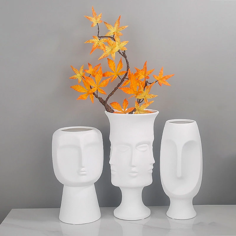 Creative Flower Vase Human Face White Ceramic Vase Ornaments Crafts