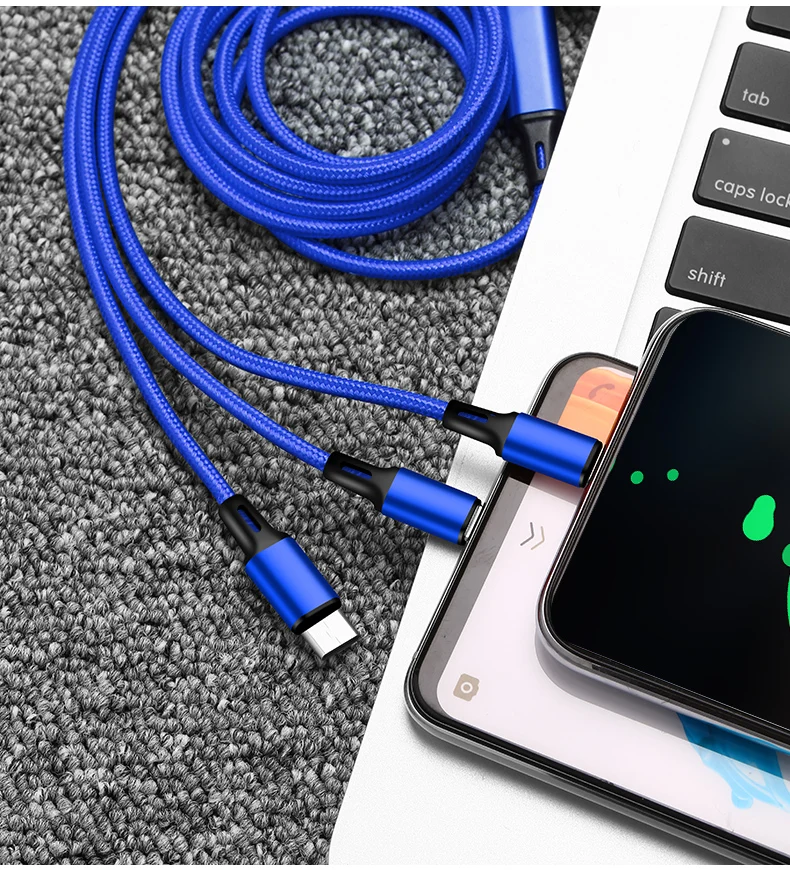 Качественная Быстрая зарядка 3 в 1 8Pin usb type C Micro USB кабель для iPhone 8X7 6 6S Plus samsung Nokia USB Кабели Шнур Универсальный