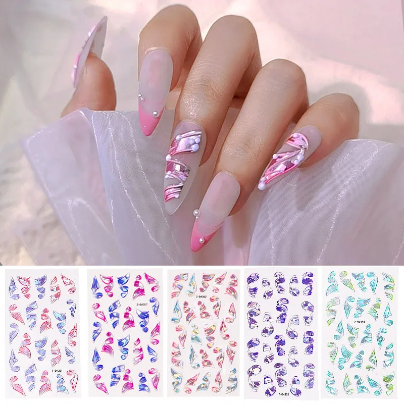 1pc 5D Acrylic Engraved Self adhesive Nail Sticker Embossed Three