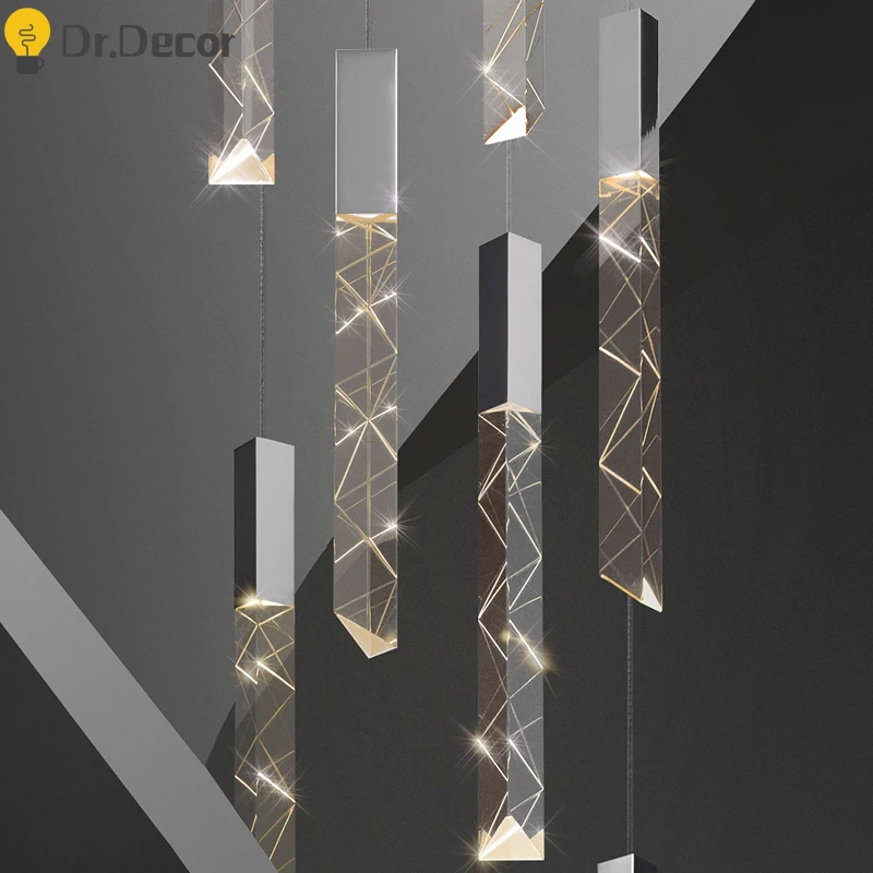 

Modern Loft LED Chandelier Lighting Crystal Chrome Duplex Stair Chandelier Living Room Hotel Hanging Lamp Luxury Pendant Lamp