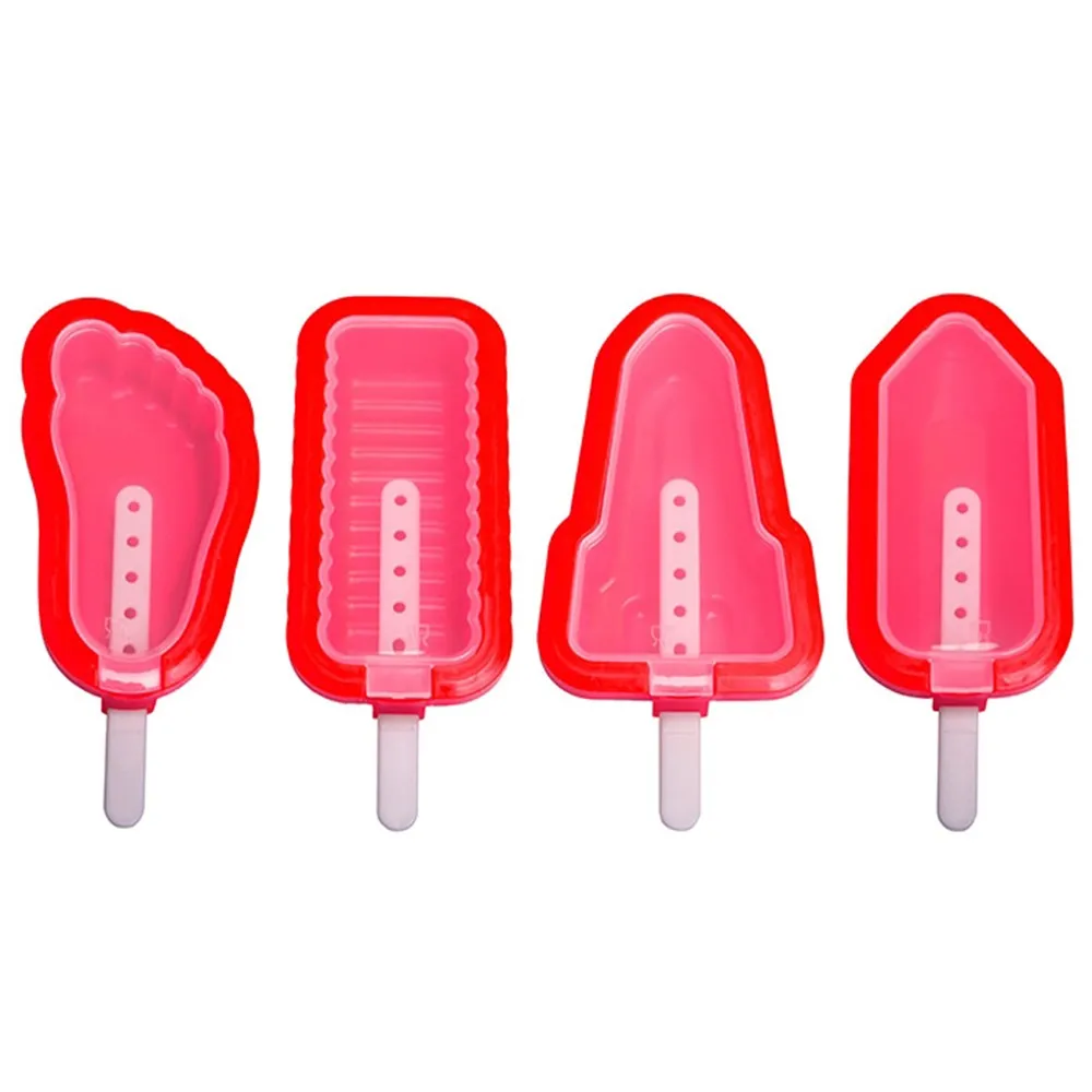 RED Мультфильм Мороженое Плесень силиконовая форма для Фруктового мороженого на палочке с герметичная крышка Эскимо Плесень Для детей домашний чайник 4 шт./компл - Цвет: RED