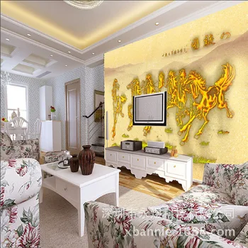 

Relief Stereo Eight Horses Wallpaper Chinese Style Living Room Sofa TV Backdrop Mural Shenzhen
