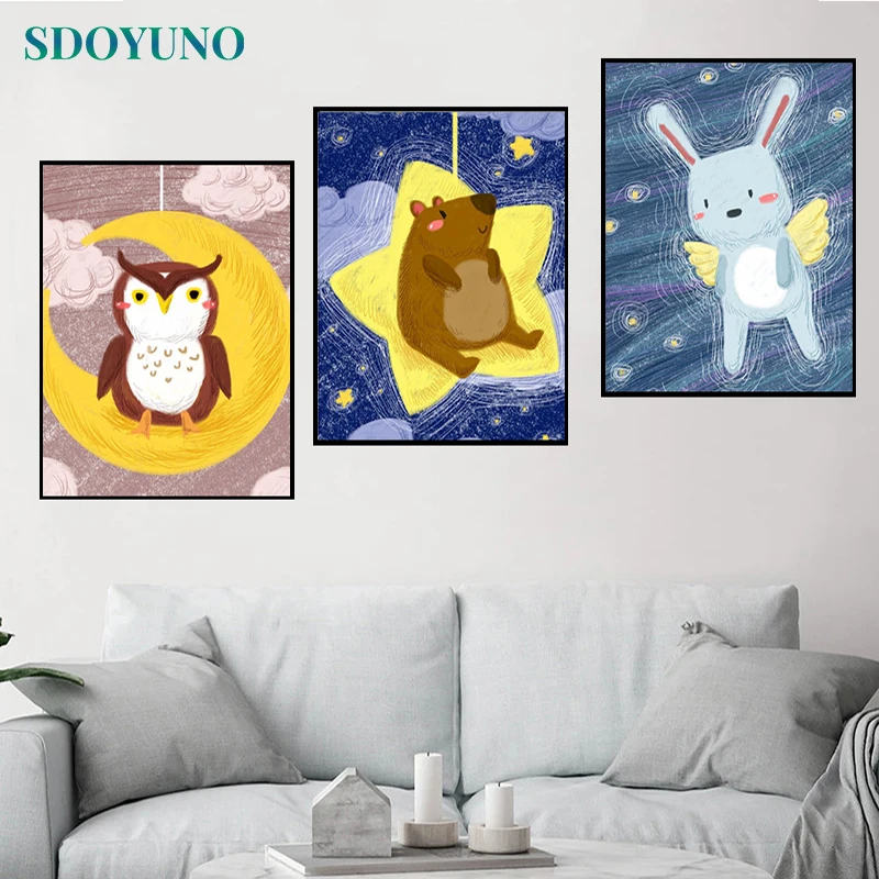 

SDOYUNO 3Pcs 40x50cm Painting By Numbers For Adult Animals Owl DIY Frameless Handpainted Paint By Numbers On Canvas