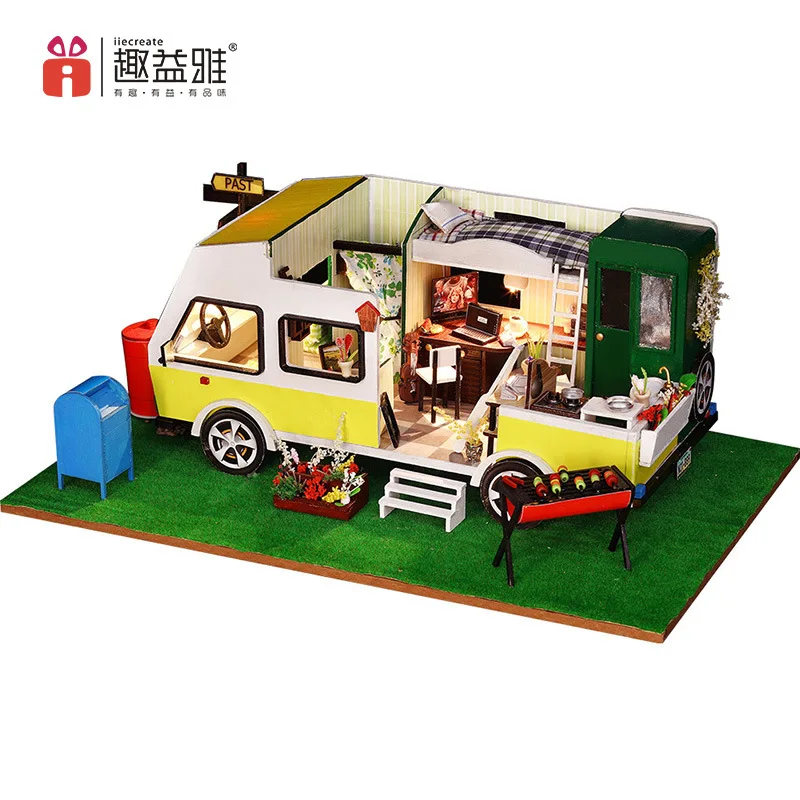 

Diy Cottage Handmade Creative Holiday Small House Model Assembled Toy Car Rv Model Gift Doll House Furniture Miniature Dollhouse