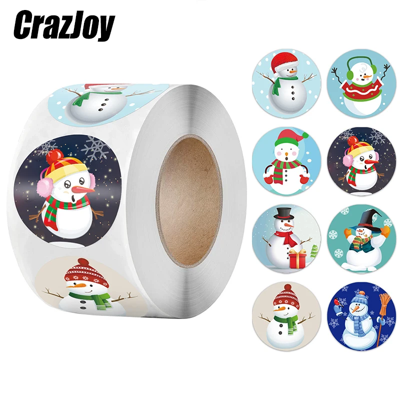 

500pcs cute snowman Stickers roll Cartoons Gift Card party Package Sealing Envelope Label Decor Scrapbooking Supplies For kid