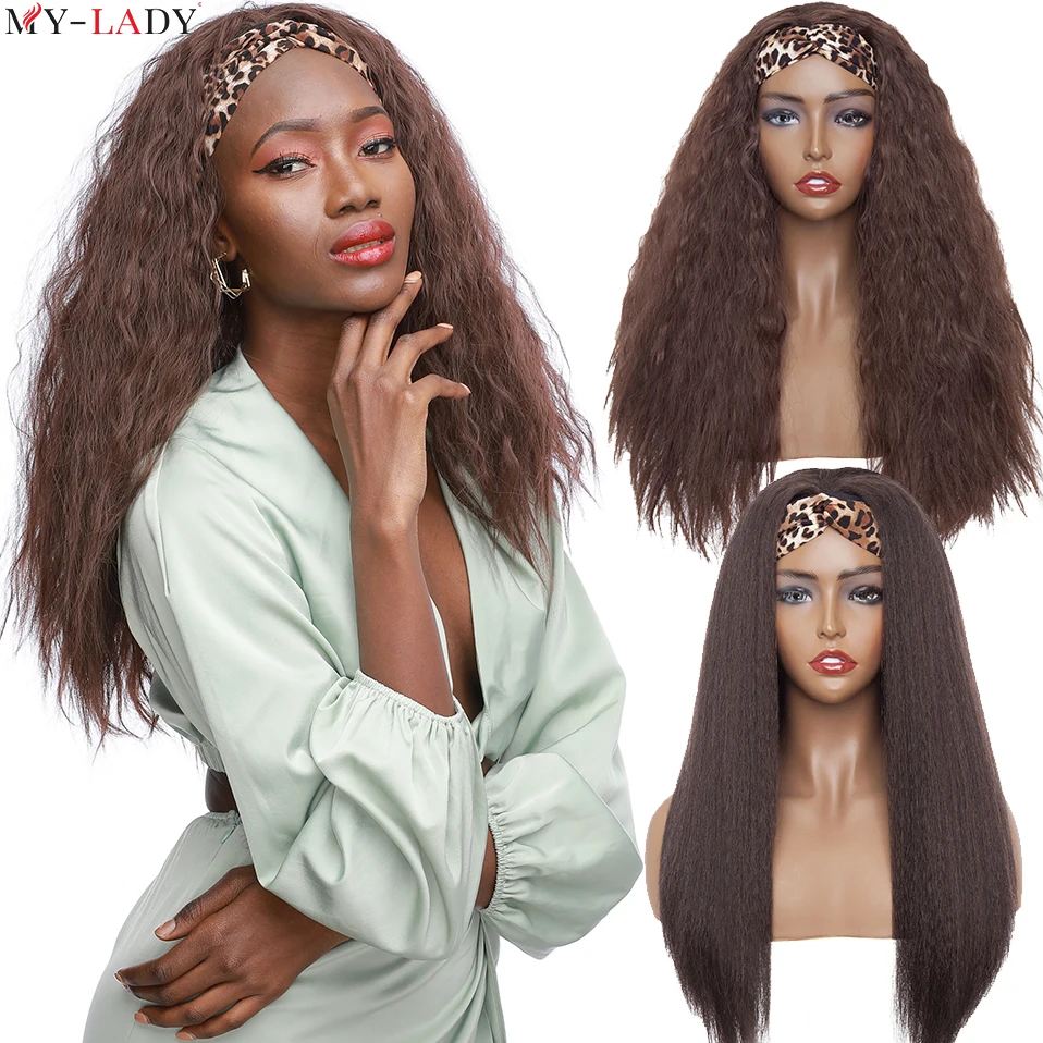 My-Lady Synthetic Perruque Bandeau Femme 24'' Wholesale Headband Wig for Black Women Yaki Straight Wig Kinky Curly Headband Wigs