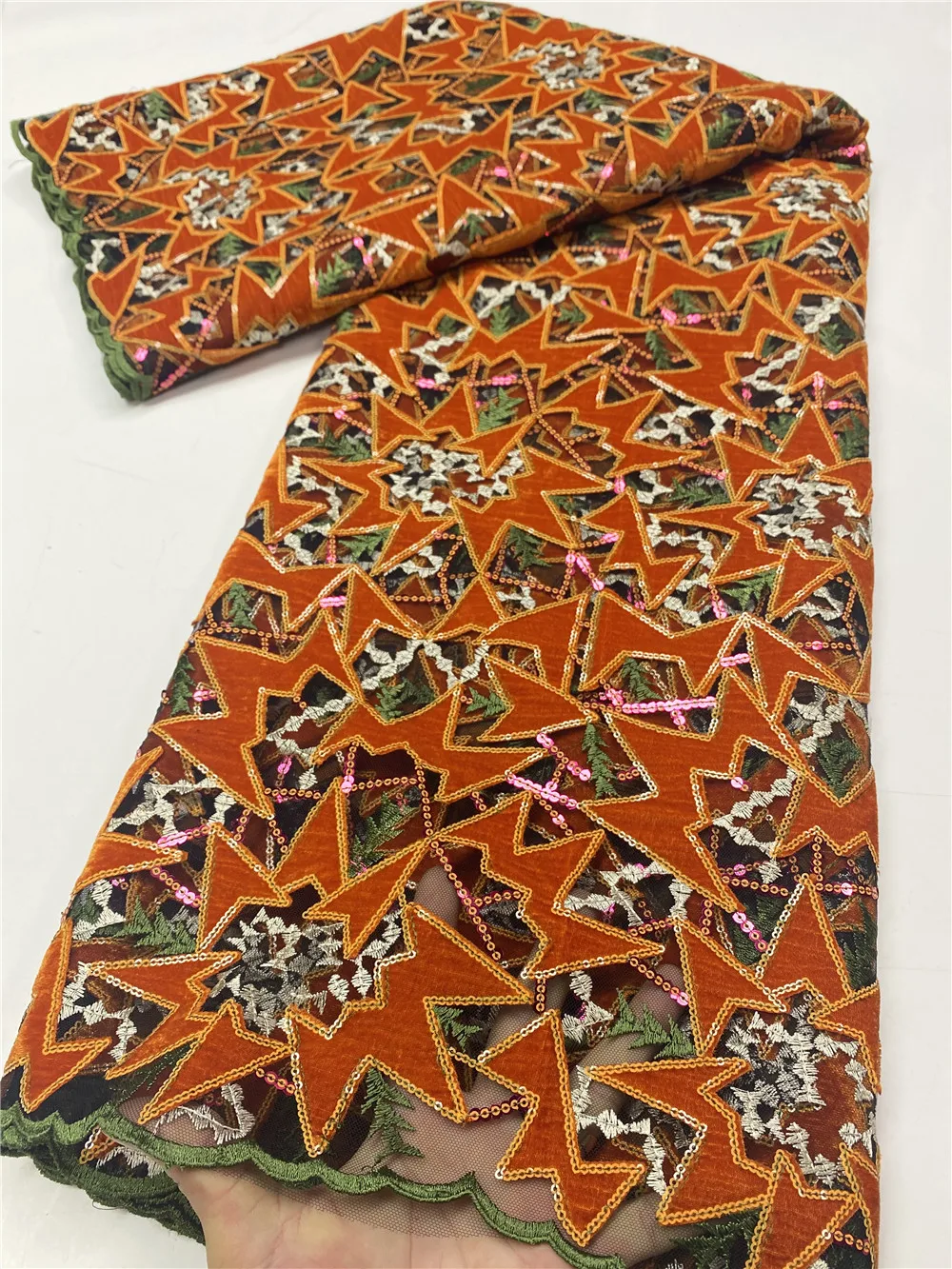 

NI.AI Orange High quality african Velvet Lace Fabric with Sequins 2020 New Embroidery African Lace Fabric for Wedding XY3665B