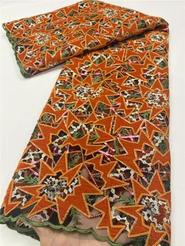 

NI.AI Orange High quality african Velvet Lace Fabric with Sequins 2020 New Embroidery African Lace Fabric for Wedding XY3665B