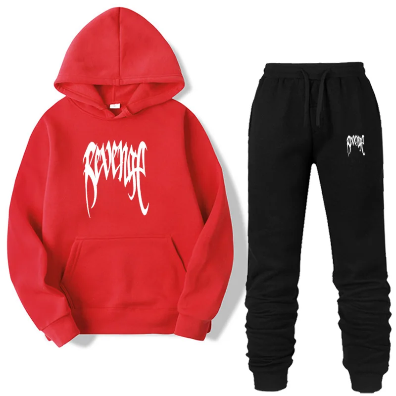 Harajuku стиль весна осень месть убить толстовки+ брюки XXXTentacion мужские Хип Хоп Толстовка Белый Черный пуловер - Цвет: red-W