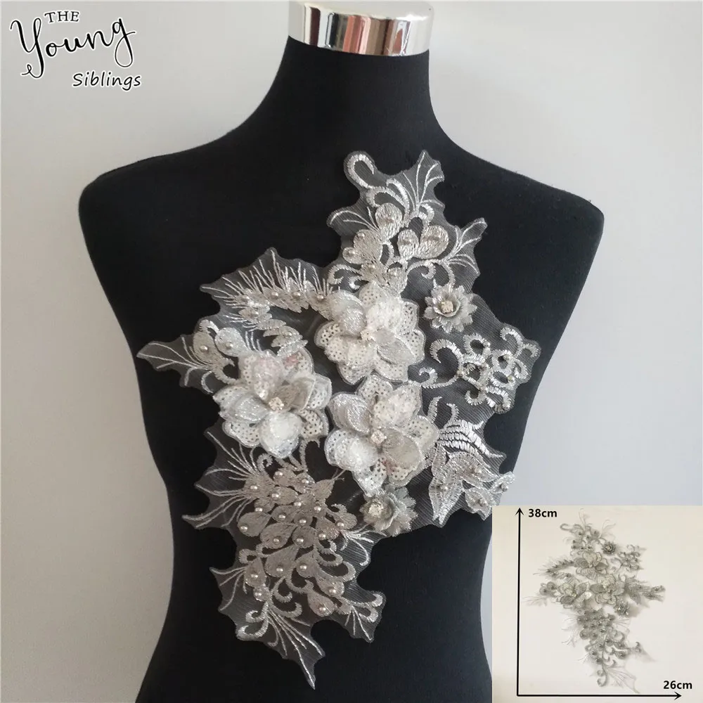 

High quality Embroidery Applique Sequin 3D flower Sewing Lace Neckline DIY Craft ABS pearl Tulle Lace Collar Dress Accessories
