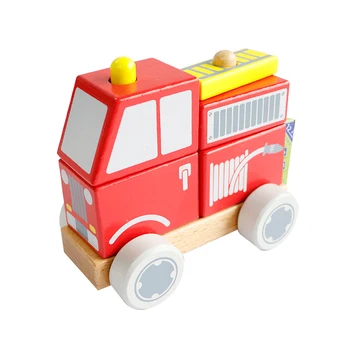 

Wooden Blocks Car Fire Fighting Car Stacking Blocks Solid Wood Colorful Vehicle educational toys