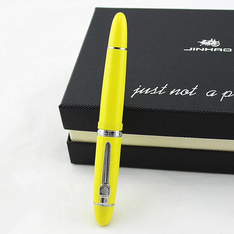 Jinhao 159 럭셔리 노란색과 은색 클립 볼펜 벨벳 가방 무료 배송 롤러 볼 펜
