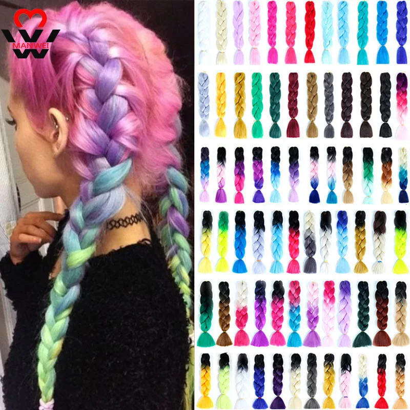 

MANWEI Synthetic hair Braids Ombre Braiding Hair Extension Box Braids Hair Pink Purple Yellow Golden Colors Crochet braids