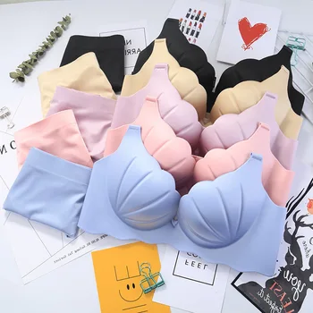 

Fashion Sexy Lingerie Smooth Seamless One-piece Wireless Underwear Women Push Up Bra Set Female Bow Pearl Bra And Panty Set