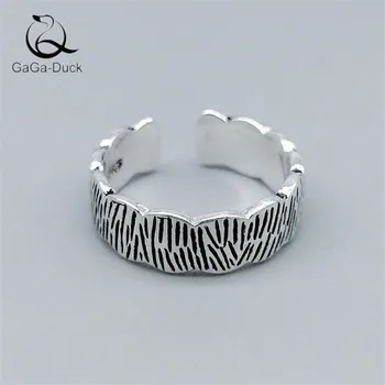 

New Retro Jewelry Thai Silver Forest Bark Pattern 925 Sterling Silver Personality Striped Wavy Lace Opening Rings R474