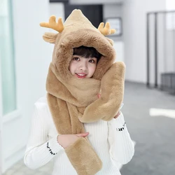 Hat And Scarf One Female Winter Wild Cartoon Cute Children's Ear Protection Plush Warm Scarf Gloves Three-piece Set