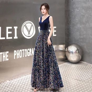 

2020 New Birthday / Banquet Sequins Evening Dress Long Sexy V-Neck Backless Evening Gown Shiny Fashion A-Line Prom Gown