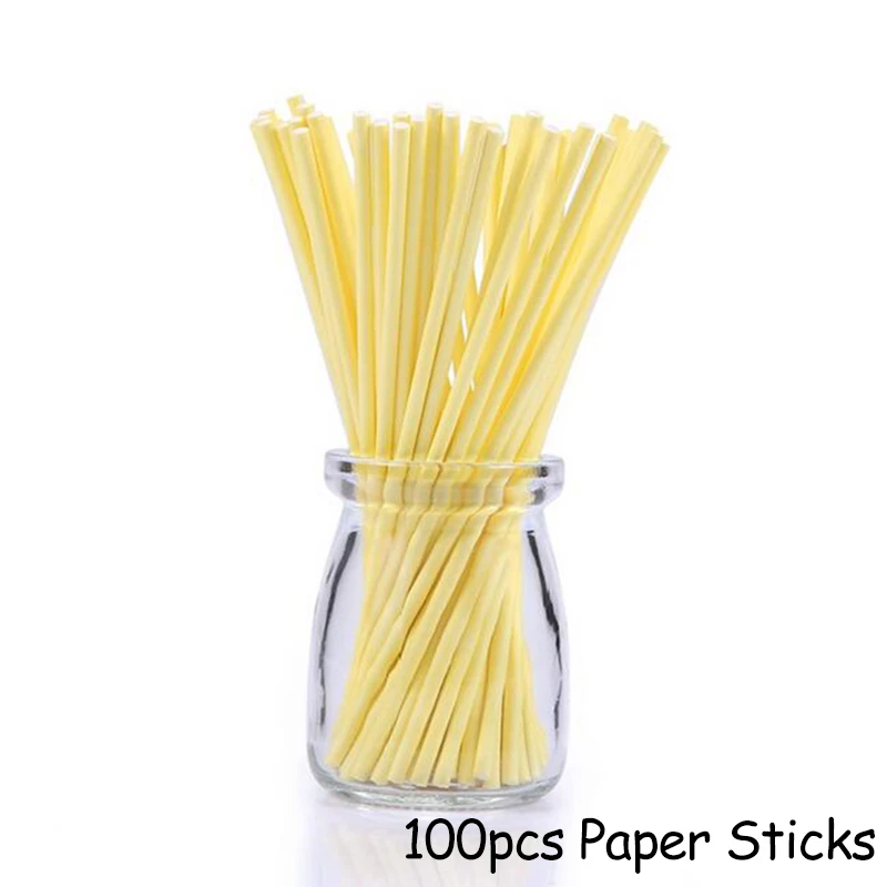 yellow 100pcs 100 шт Цветные Бумажные палочки для леденцов 15 см, Бумажные палочки для тортов, крема, мороженого, Бумажные палочки для выпечки, сделай сам, сахарное ремесло, форма для помадки - Цвет: yellow 100pcs
