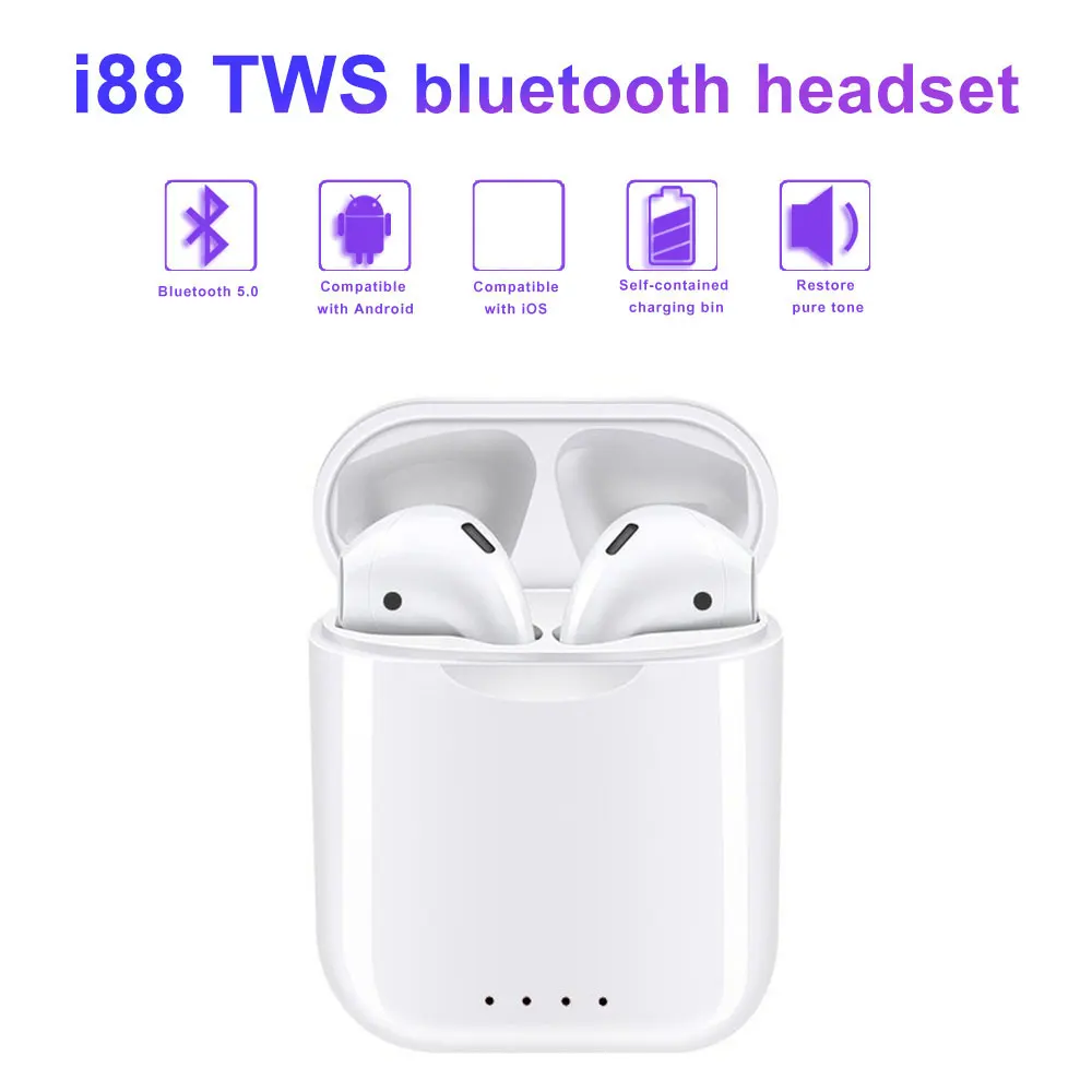 

2019 New i88 TWS Bluetooth headset Mini earbuds Touch Control Bluetooth Speaker Suitable for mobile phones For iPhone Andorid