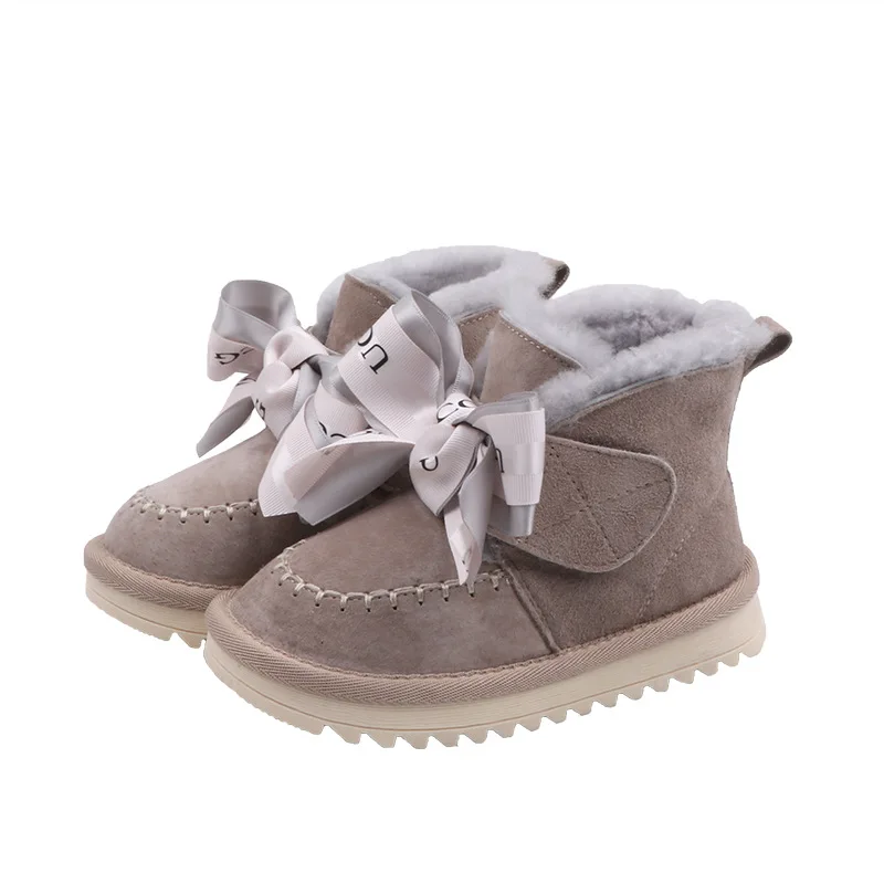 Зимние ботинки для девочек; Новинка года; детская хлопковая обувь с бантом; модные ботинки принцессы с бархатом