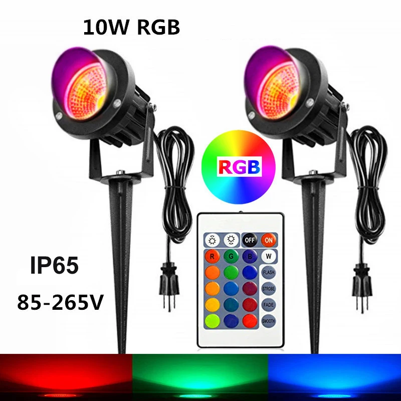 

2pcs 10W LED Lawn Light EU plug US plug Waterproof LED Garden Spotlight RGB COB Outdoor Landscape Pathway AC85-265V/ AC/DC12V
