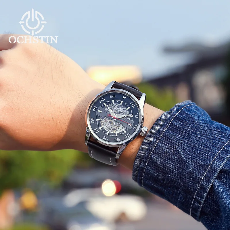 

Augustus Deng Automatic Analog Watch Leather Belt MEN'S Watch Men Hollow out Back through Watch Sports Watch