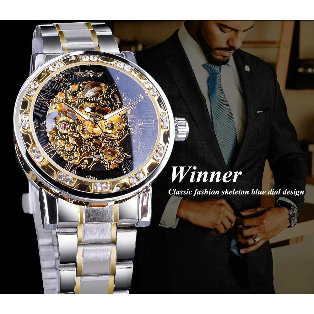 Победитель прозрачные модные бриллиантовые светящиеся часы королевский дизайн для мужчин лучший бренд класса люкс мужские механические часы с скелетом наручные часы