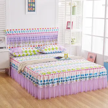 

Pastoral Lace Edge princess Bed Sheet Non-slip Fitted Sheet Cover Sanding Bedspread with Elastic Single Double Bed Dust Ruffle