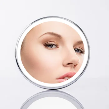 

Portable LED Mini Circular Makeup Mirror Compact Travel Lighting Cosmetic Tool Wireless USB Charging With Storage Bag Girl