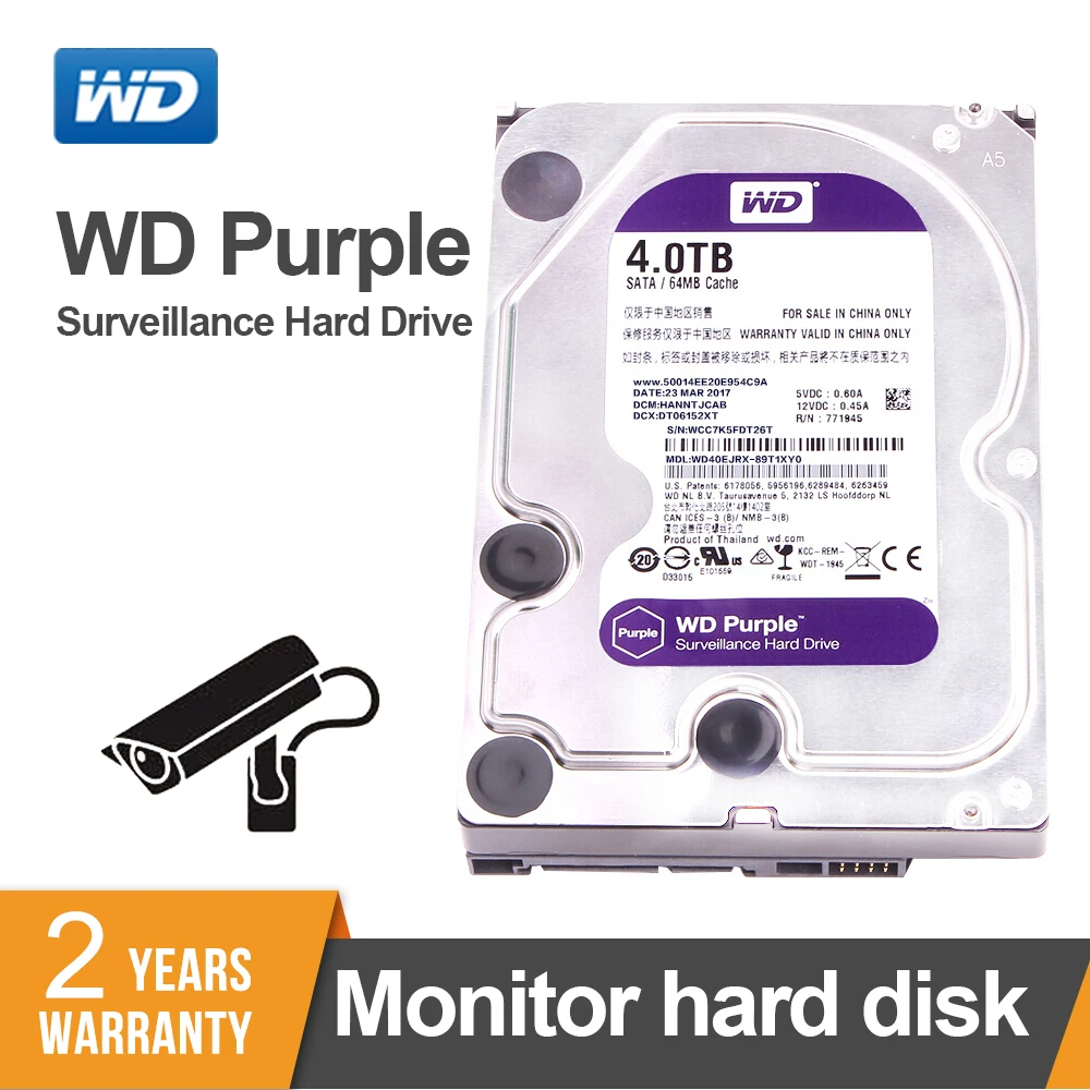Жесткий диск Western Digital WD Purple 4TB внутренний HDD SATA 6 0 ГБ/сек. 3 5 &quotдля камер