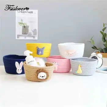 

FSISLOVER ins Nordic Small Storage Basket Cotton Rope Animal Deco Desk Organize Baskets Storage Fur Ball Deco basket for toys