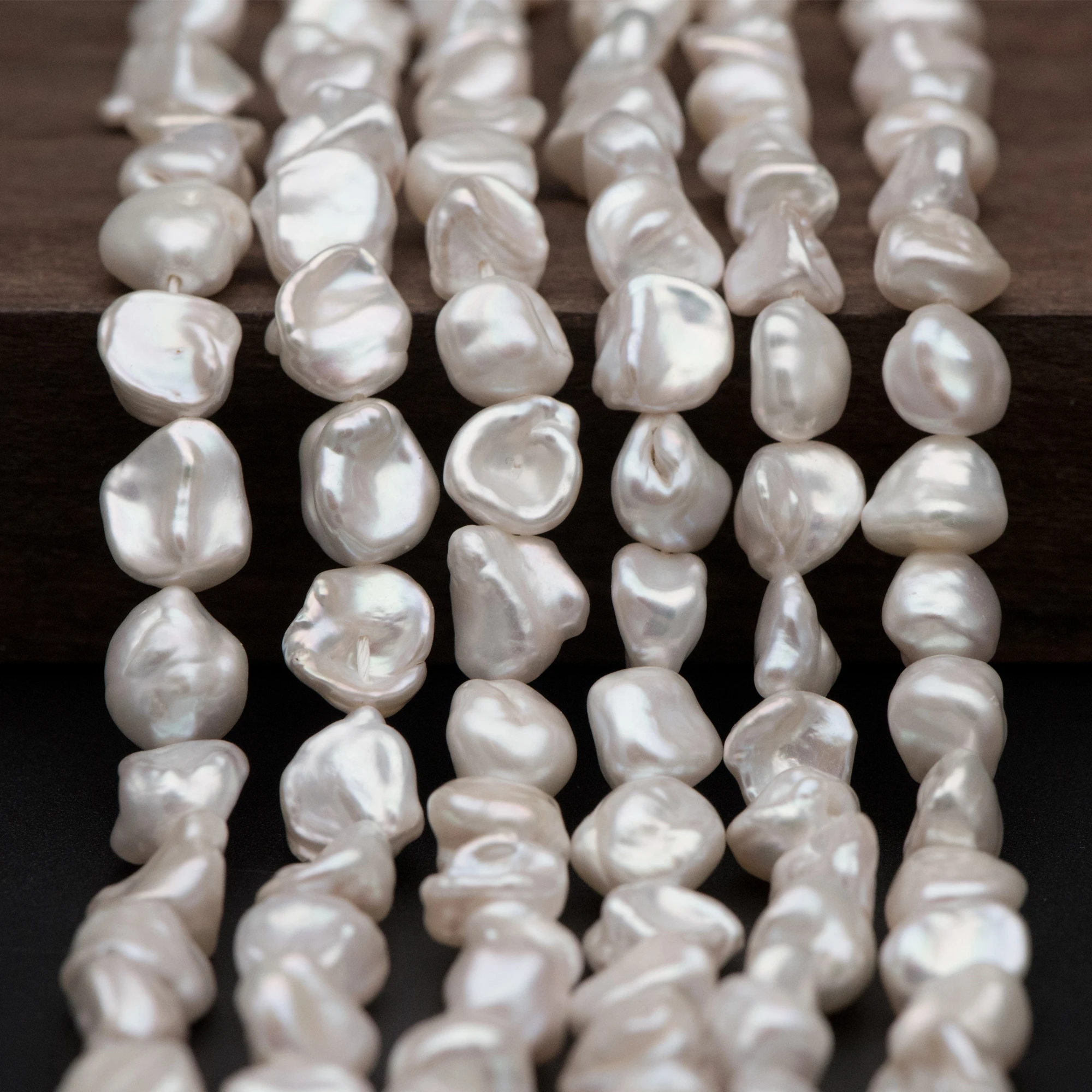 

White Keshi Petal Pearls, Baroque Freshwater Pearls, Full Drilled 16" full strand (PL-39)