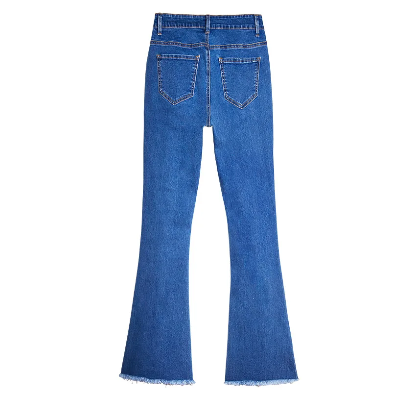 Женские синие повседневные джинсы с лентой с поясом и поперечными краями, брюки для улицы, модный дизайн, Широкие джинсовые брюки