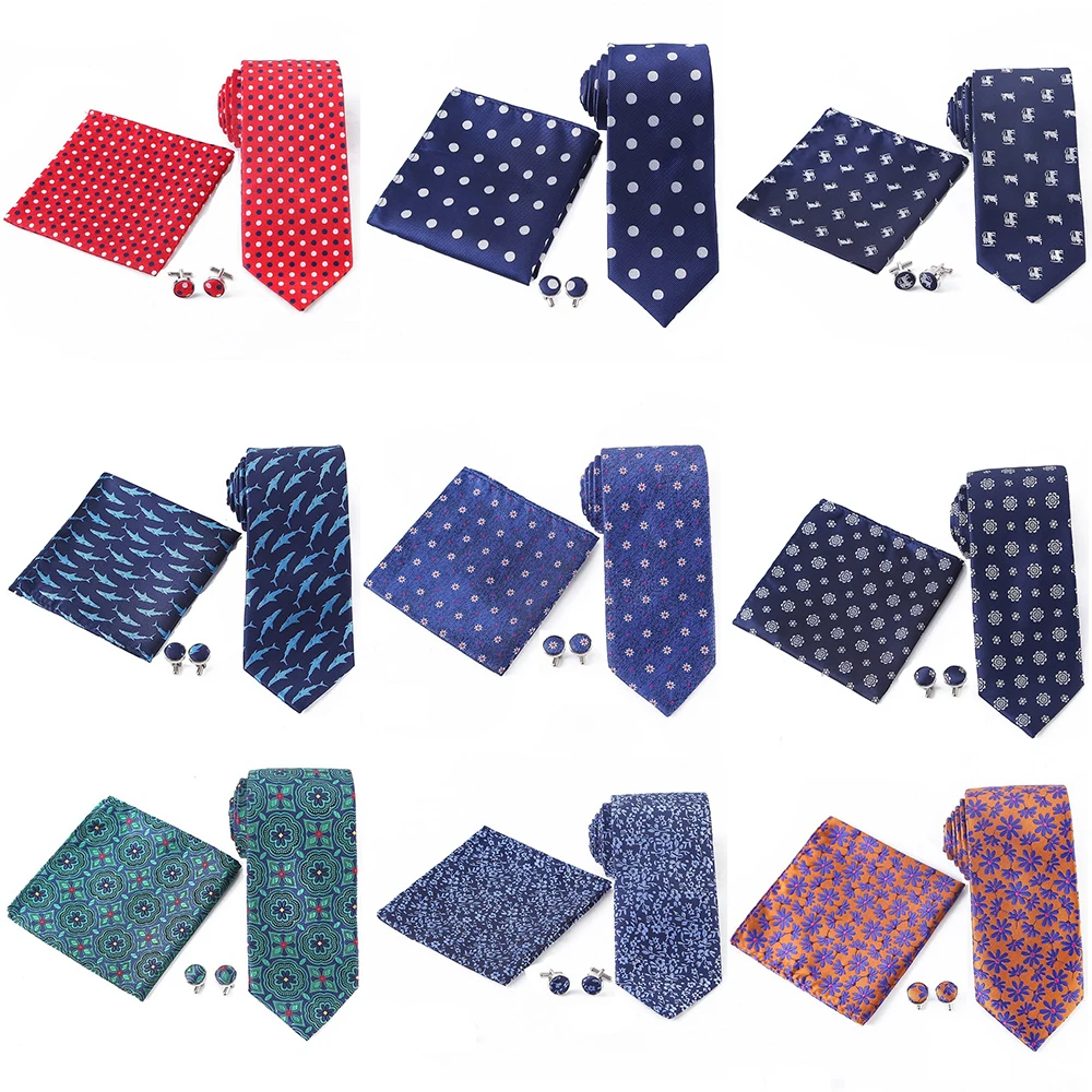 Портной Смит мужской галстук набор модный тканый галстук Hanky запонки Набор Цветочный горошек Волк Мужской костюм галстук карманные Квадратные Запонки