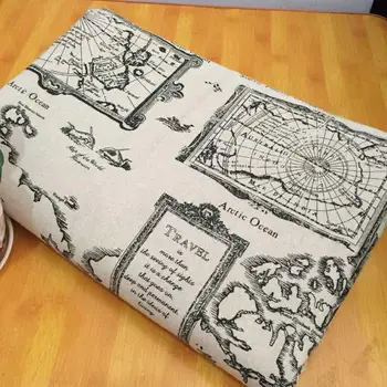 

Printed Map retro Cotton and Linen fabric by meter DIY Sewing handmade cotton fabric for home textile material 100x150cm
