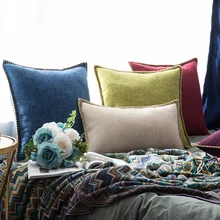 Fundas de almohada decorativas estilo de granja reborde recortado arpillería de lino Fundas de cojín fundas de almohada de decoración Vintage para sofá