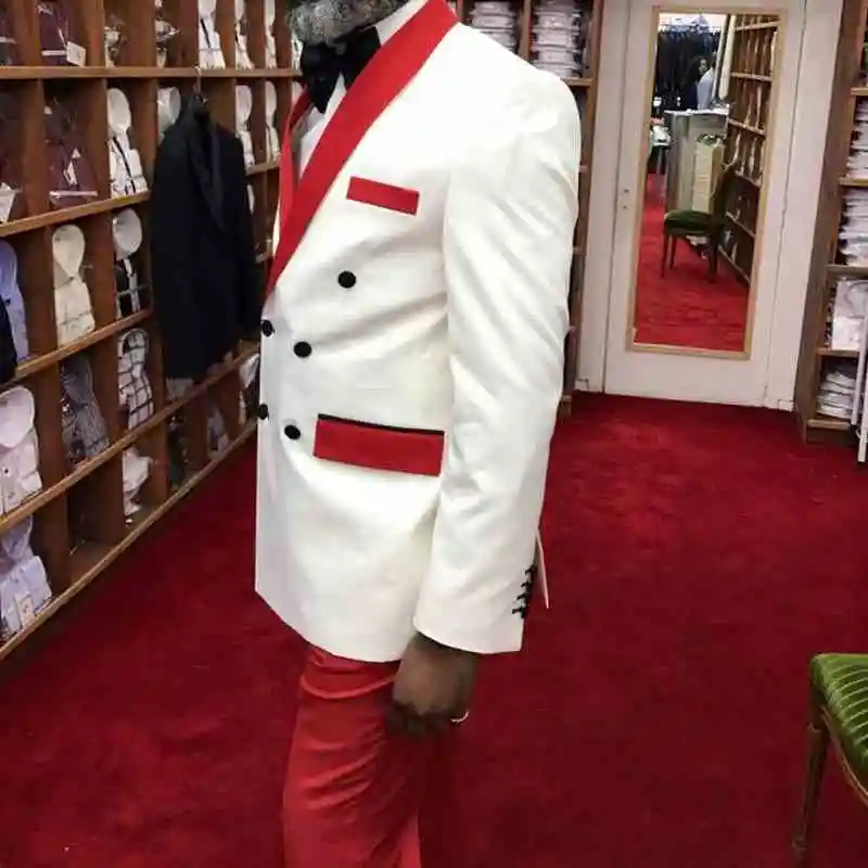 

Custom Made Groomsmen Groom Tuxedos Shawl Red Satin Lapel Men Suits 2 Pieces Wedding Best Man ( Jacket+Pants+Tie )